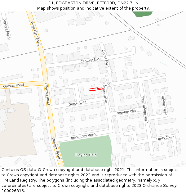 11, EDGBASTON DRIVE, RETFORD, DN22 7HN: Location map and indicative extent of plot