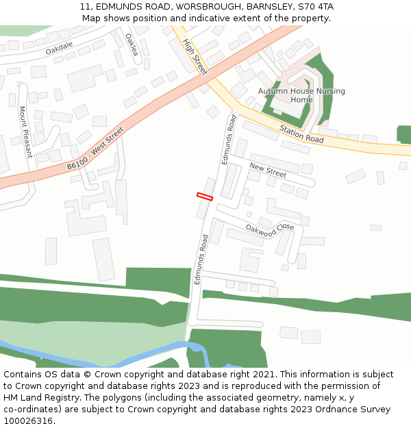 11, EDMUNDS ROAD, WORSBROUGH, BARNSLEY, S70 4TA: Location map and indicative extent of plot
