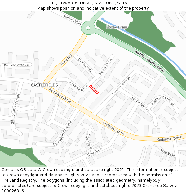 11, EDWARDS DRIVE, STAFFORD, ST16 1LZ: Location map and indicative extent of plot