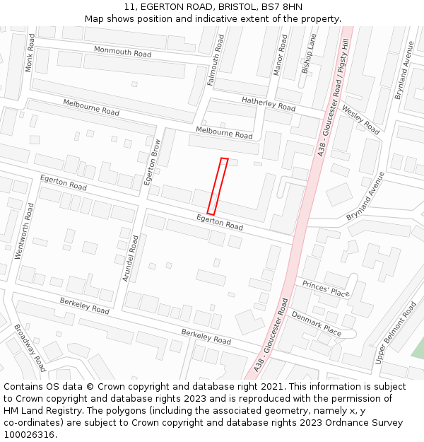 11, EGERTON ROAD, BRISTOL, BS7 8HN: Location map and indicative extent of plot