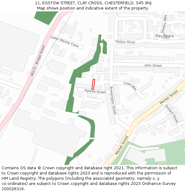 11, EGSTOW STREET, CLAY CROSS, CHESTERFIELD, S45 9NJ: Location map and indicative extent of plot