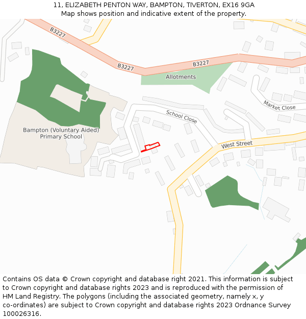 11, ELIZABETH PENTON WAY, BAMPTON, TIVERTON, EX16 9GA: Location map and indicative extent of plot