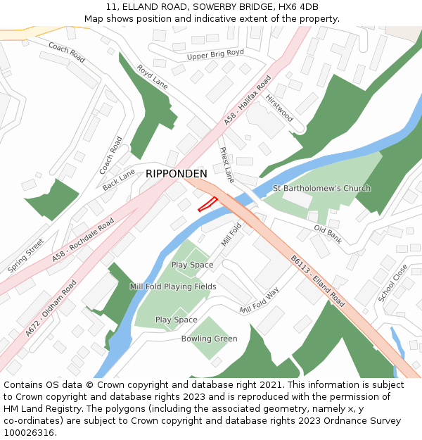 11, ELLAND ROAD, SOWERBY BRIDGE, HX6 4DB: Location map and indicative extent of plot