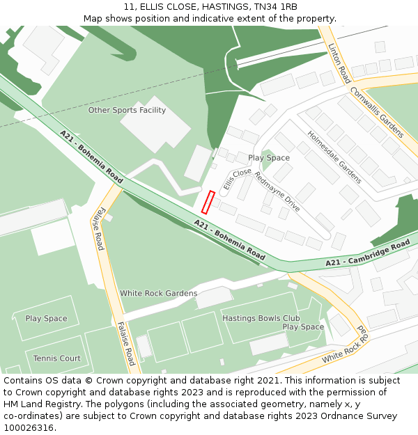 11, ELLIS CLOSE, HASTINGS, TN34 1RB: Location map and indicative extent of plot