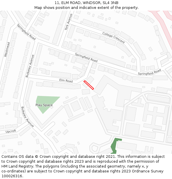 11, ELM ROAD, WINDSOR, SL4 3NB: Location map and indicative extent of plot