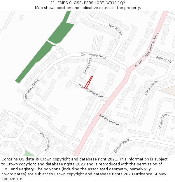 11, EMES CLOSE, PERSHORE, WR10 1QY: Location map and indicative extent of plot