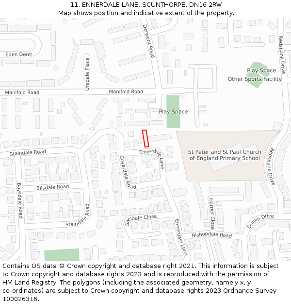 11, ENNERDALE LANE, SCUNTHORPE, DN16 2RW: Location map and indicative extent of plot