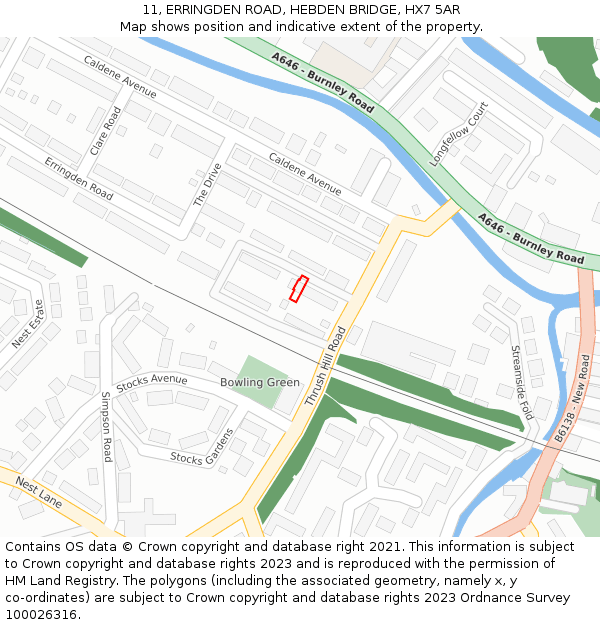 11, ERRINGDEN ROAD, HEBDEN BRIDGE, HX7 5AR: Location map and indicative extent of plot