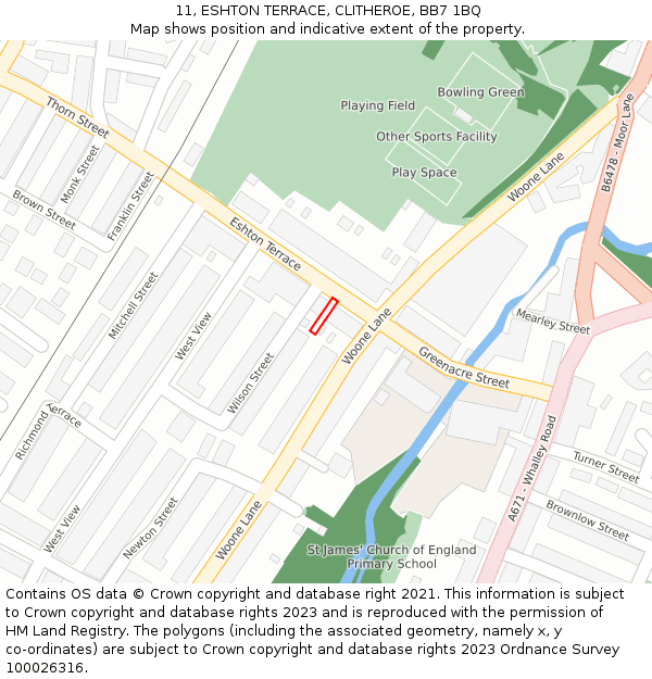 11, ESHTON TERRACE, CLITHEROE, BB7 1BQ: Location map and indicative extent of plot