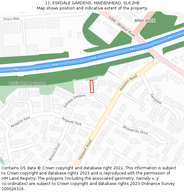 11, ESKDALE GARDENS, MAIDENHEAD, SL6 2HE: Location map and indicative extent of plot