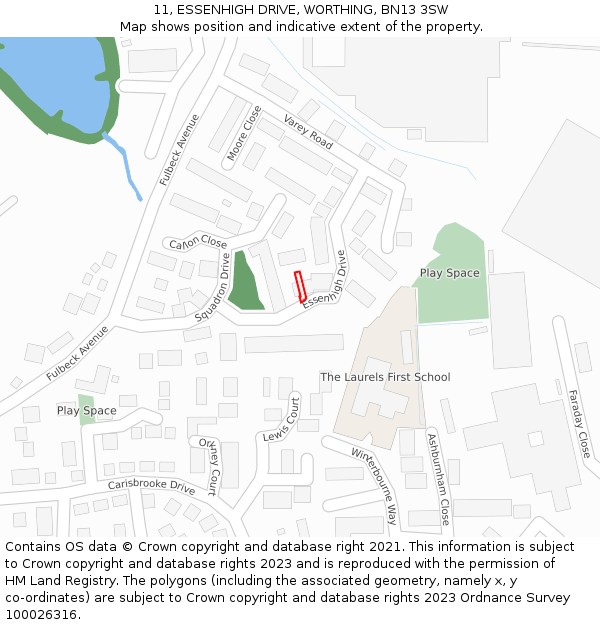 11, ESSENHIGH DRIVE, WORTHING, BN13 3SW: Location map and indicative extent of plot
