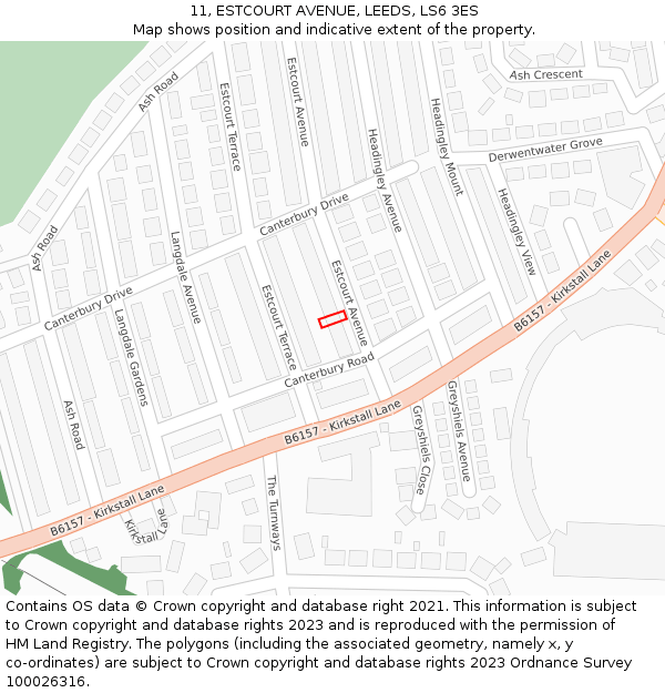 11, ESTCOURT AVENUE, LEEDS, LS6 3ES: Location map and indicative extent of plot