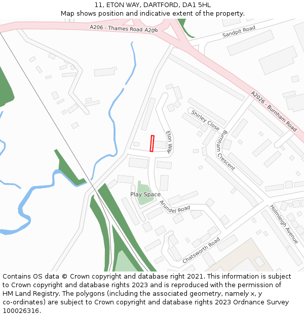 11, ETON WAY, DARTFORD, DA1 5HL: Location map and indicative extent of plot