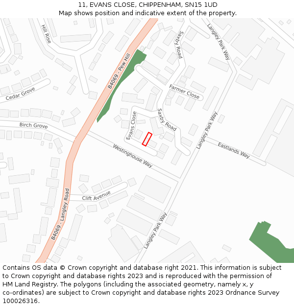 11, EVANS CLOSE, CHIPPENHAM, SN15 1UD: Location map and indicative extent of plot
