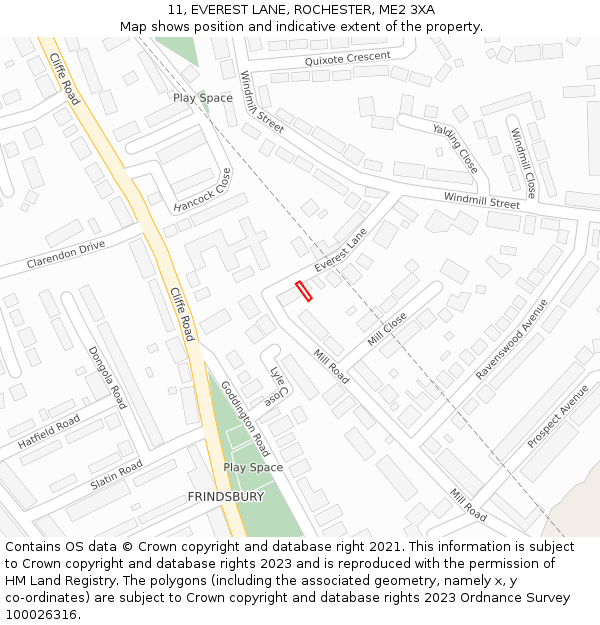 11, EVEREST LANE, ROCHESTER, ME2 3XA: Location map and indicative extent of plot