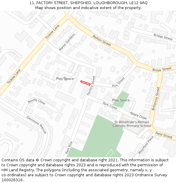 11, FACTORY STREET, SHEPSHED, LOUGHBOROUGH, LE12 9AQ: Location map and indicative extent of plot