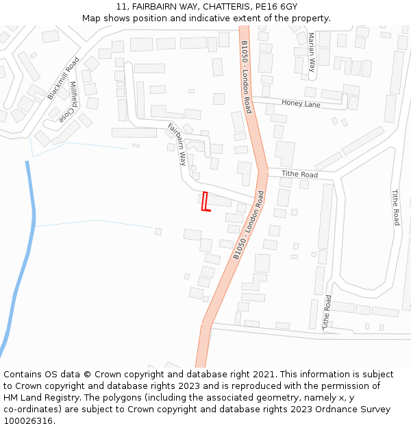 11, FAIRBAIRN WAY, CHATTERIS, PE16 6GY: Location map and indicative extent of plot