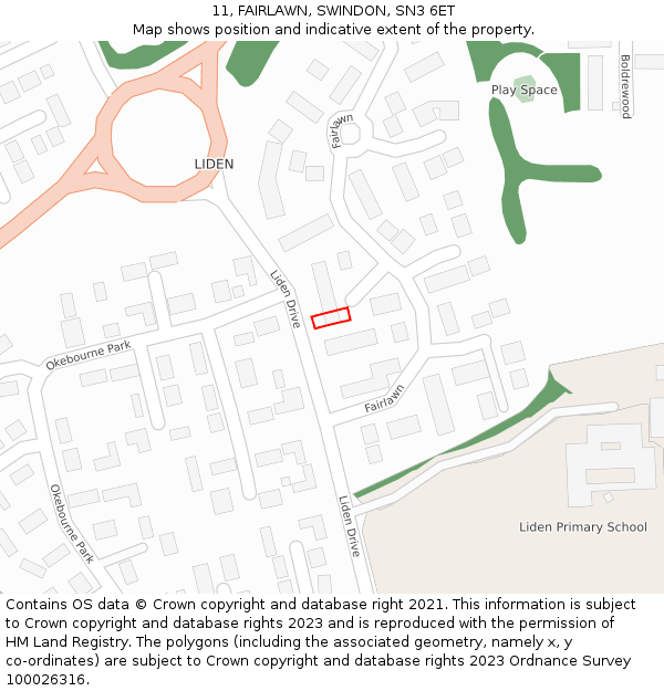 11, FAIRLAWN, SWINDON, SN3 6ET: Location map and indicative extent of plot