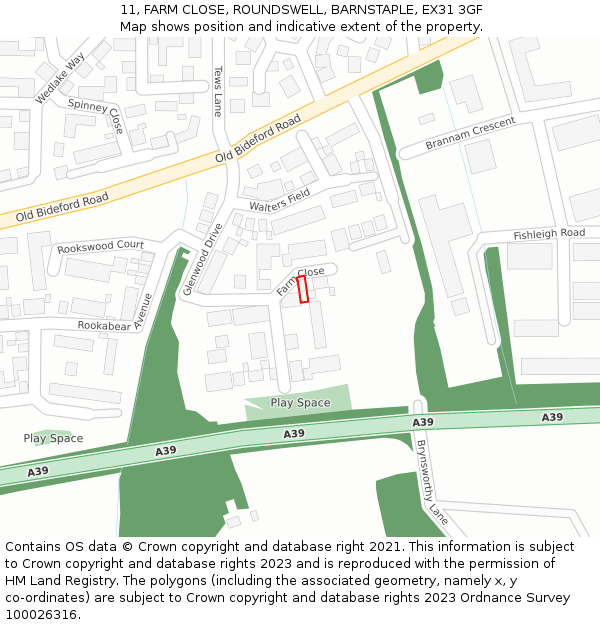 11, FARM CLOSE, ROUNDSWELL, BARNSTAPLE, EX31 3GF: Location map and indicative extent of plot