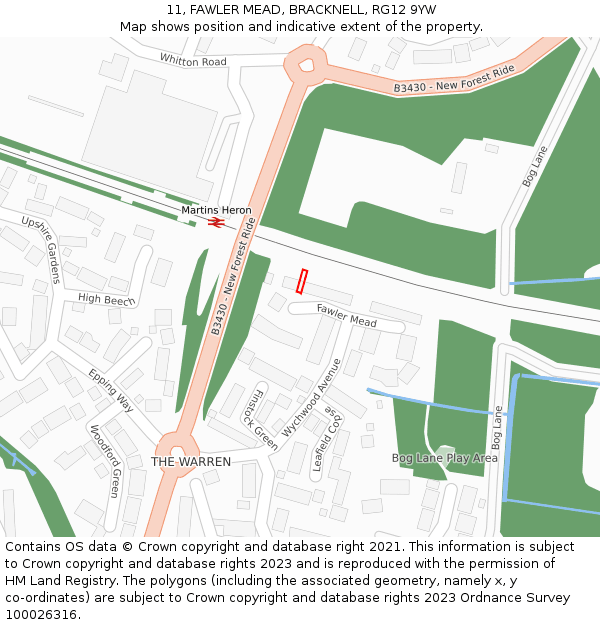 11, FAWLER MEAD, BRACKNELL, RG12 9YW: Location map and indicative extent of plot