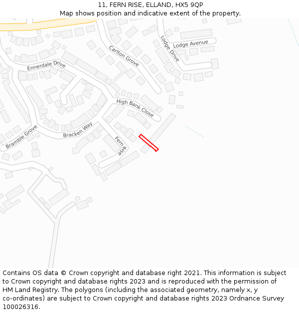 11, FERN RISE, ELLAND, HX5 9QP: Location map and indicative extent of plot