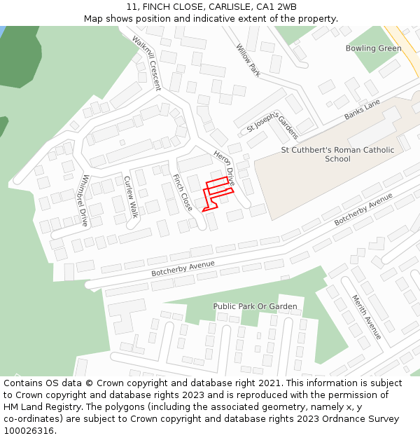11, FINCH CLOSE, CARLISLE, CA1 2WB: Location map and indicative extent of plot