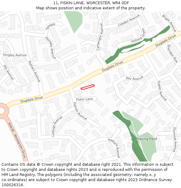 11, FISKIN LANE, WORCESTER, WR4 0DF: Location map and indicative extent of plot