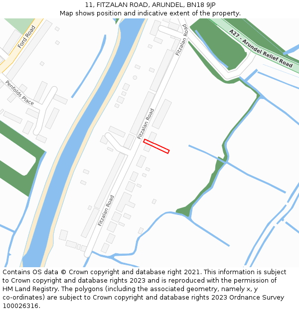 11, FITZALAN ROAD, ARUNDEL, BN18 9JP: Location map and indicative extent of plot