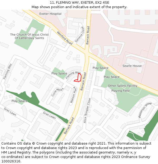 11, FLEMING WAY, EXETER, EX2 4SE: Location map and indicative extent of plot