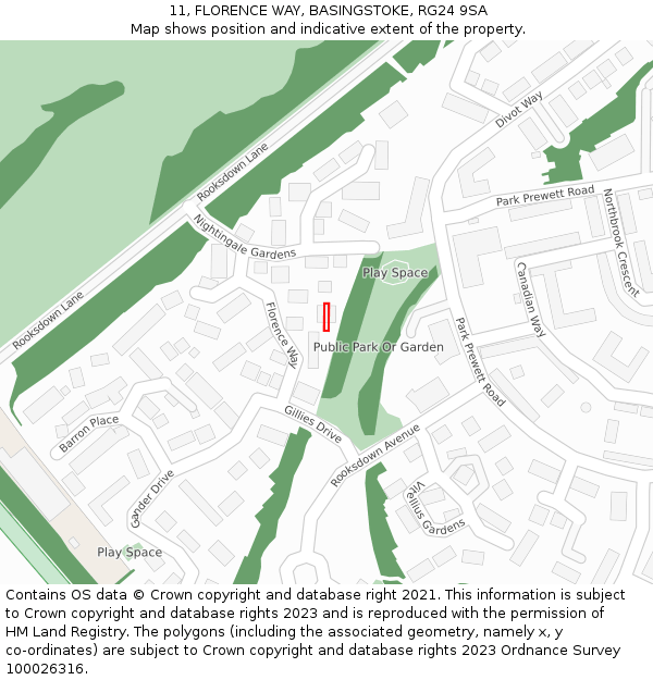 11, FLORENCE WAY, BASINGSTOKE, RG24 9SA: Location map and indicative extent of plot