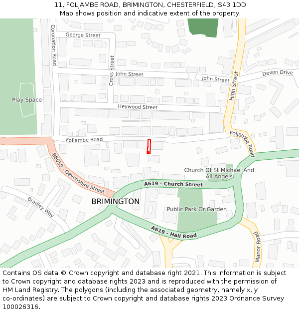 11, FOLJAMBE ROAD, BRIMINGTON, CHESTERFIELD, S43 1DD: Location map and indicative extent of plot
