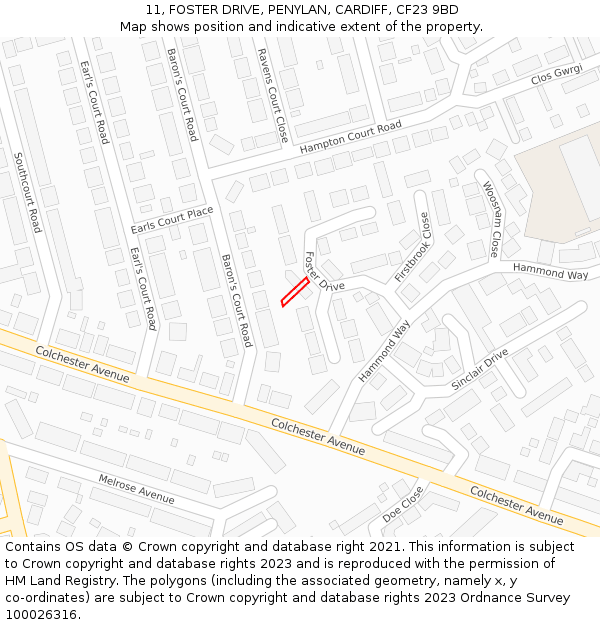 11, FOSTER DRIVE, PENYLAN, CARDIFF, CF23 9BD: Location map and indicative extent of plot