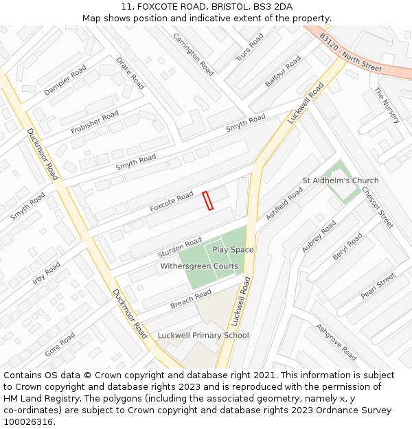 11, FOXCOTE ROAD, BRISTOL, BS3 2DA: Location map and indicative extent of plot