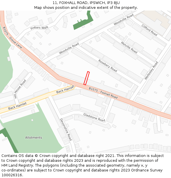 11, FOXHALL ROAD, IPSWICH, IP3 8JU: Location map and indicative extent of plot