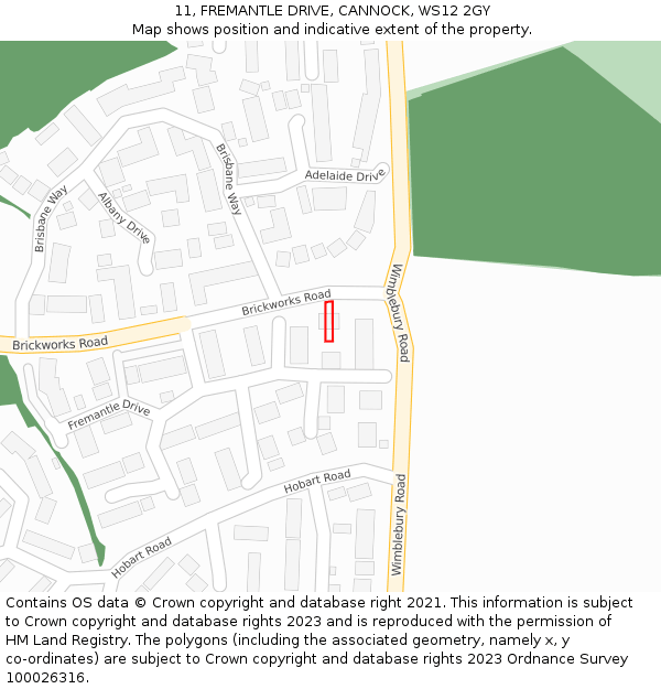 11, FREMANTLE DRIVE, CANNOCK, WS12 2GY: Location map and indicative extent of plot