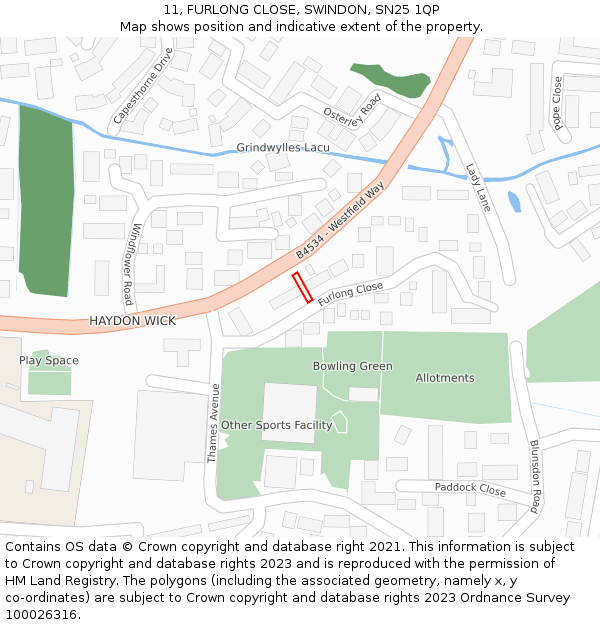11, FURLONG CLOSE, SWINDON, SN25 1QP: Location map and indicative extent of plot