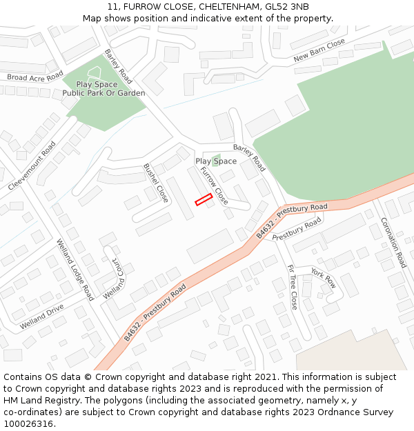 11, FURROW CLOSE, CHELTENHAM, GL52 3NB: Location map and indicative extent of plot