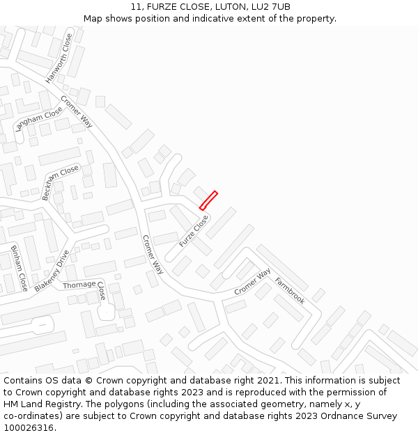11, FURZE CLOSE, LUTON, LU2 7UB: Location map and indicative extent of plot