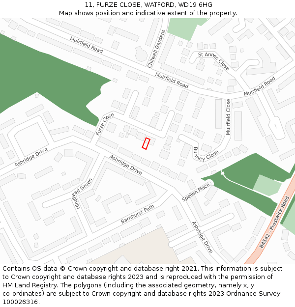 11, FURZE CLOSE, WATFORD, WD19 6HG: Location map and indicative extent of plot