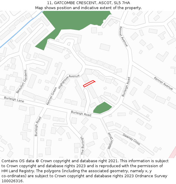 11, GATCOMBE CRESCENT, ASCOT, SL5 7HA: Location map and indicative extent of plot