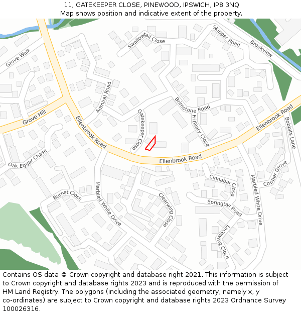 11, GATEKEEPER CLOSE, PINEWOOD, IPSWICH, IP8 3NQ: Location map and indicative extent of plot