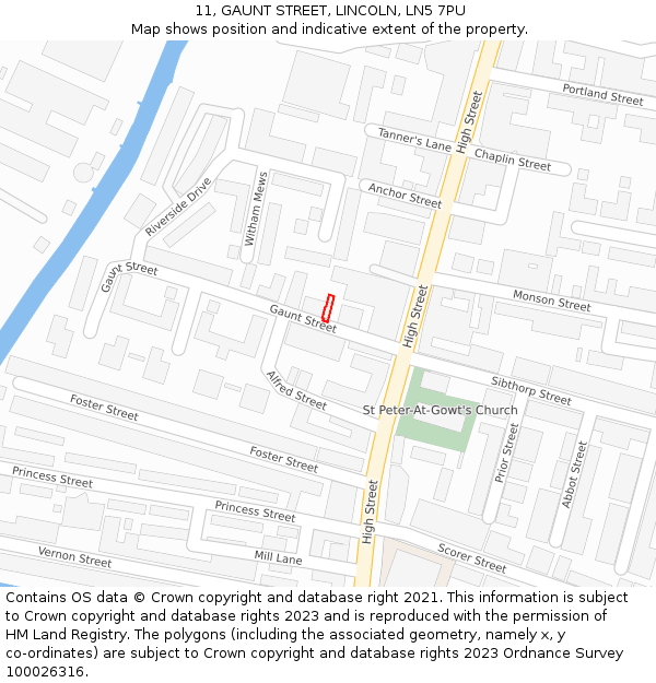 11, GAUNT STREET, LINCOLN, LN5 7PU: Location map and indicative extent of plot