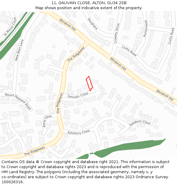 11, GAUVAIN CLOSE, ALTON, GU34 2SB: Location map and indicative extent of plot