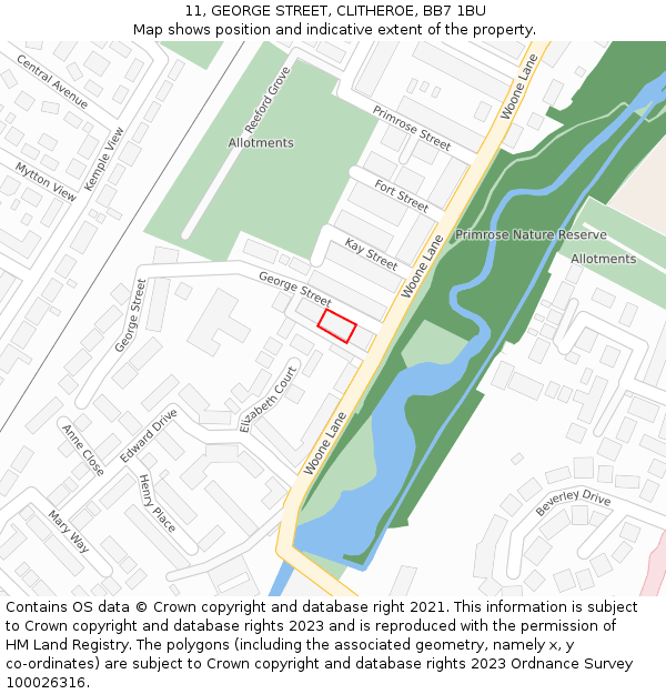 11, GEORGE STREET, CLITHEROE, BB7 1BU: Location map and indicative extent of plot