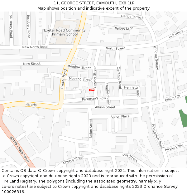 11, GEORGE STREET, EXMOUTH, EX8 1LP: Location map and indicative extent of plot