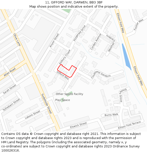 11, GIFFORD WAY, DARWEN, BB3 3BF: Location map and indicative extent of plot