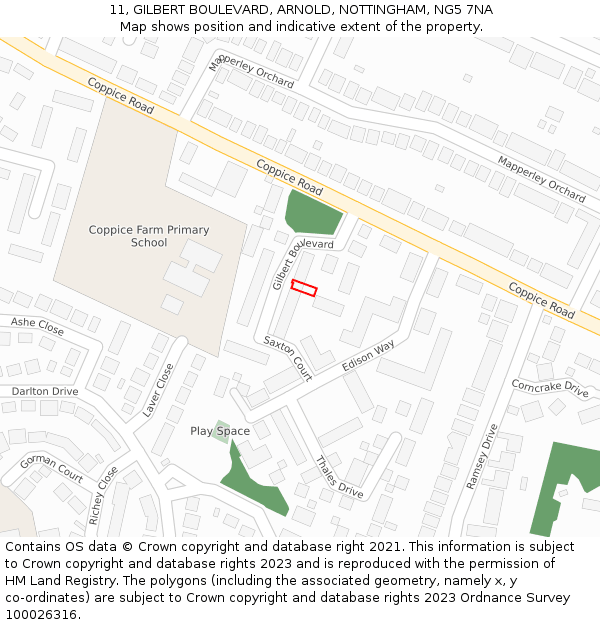 11, GILBERT BOULEVARD, ARNOLD, NOTTINGHAM, NG5 7NA: Location map and indicative extent of plot