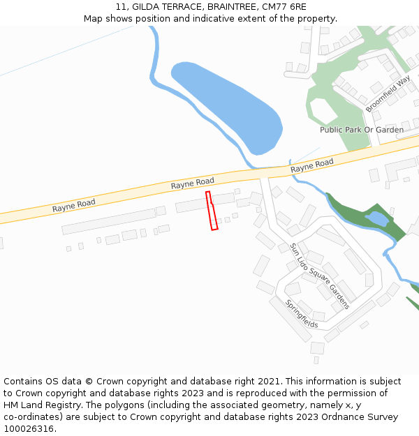 11, GILDA TERRACE, BRAINTREE, CM77 6RE: Location map and indicative extent of plot