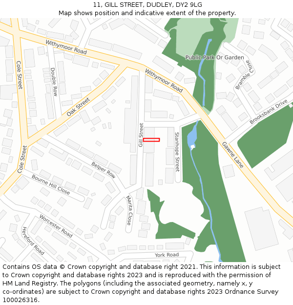 11, GILL STREET, DUDLEY, DY2 9LG: Location map and indicative extent of plot