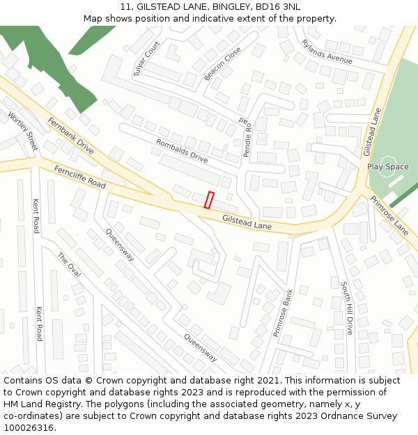 11, GILSTEAD LANE, BINGLEY, BD16 3NL: Location map and indicative extent of plot